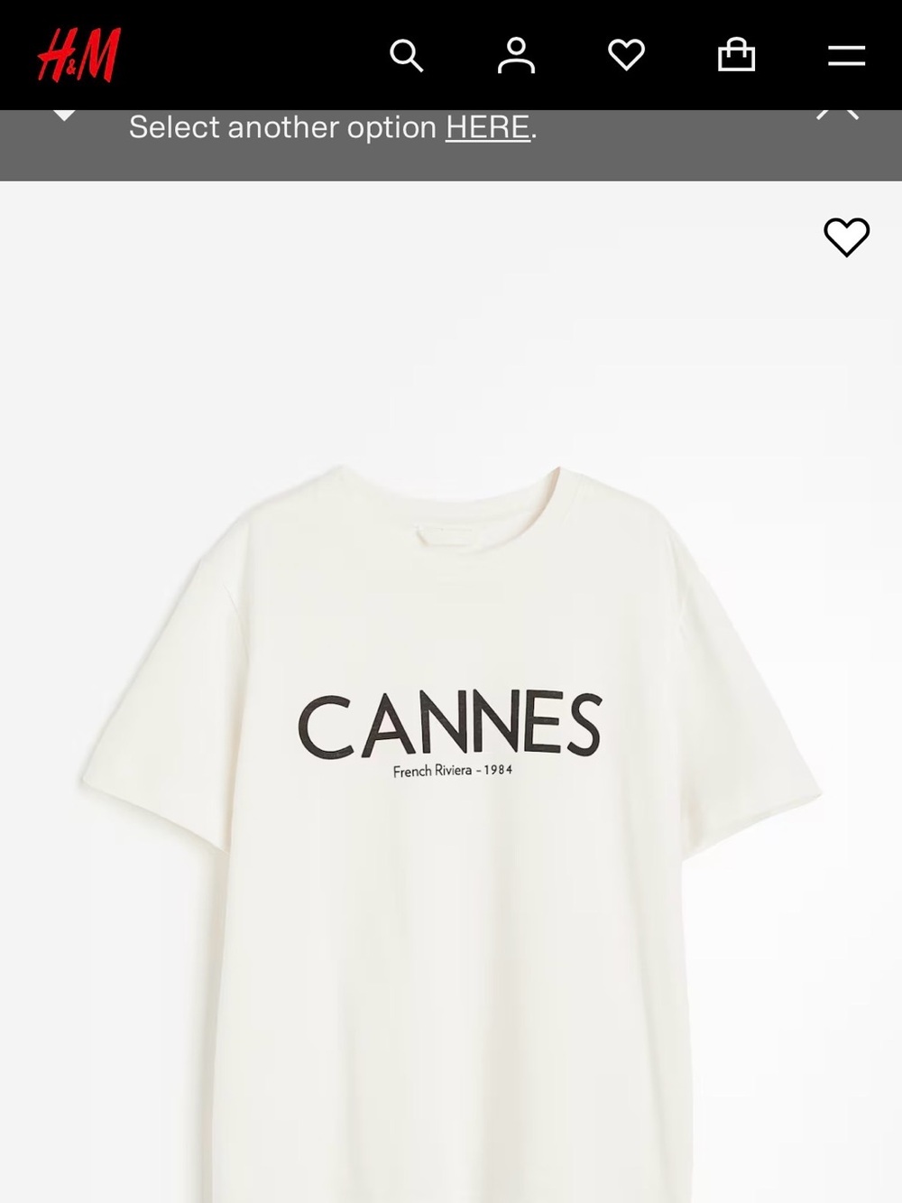 H&M White Short-Sleeve 'CANNES' Graphic Tee